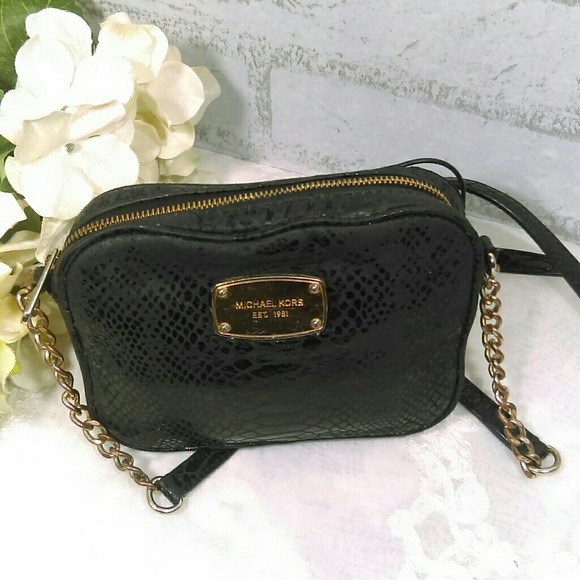 Michael Kors Handbags - Black Snakeskin Leather Mini Crossbody Bag